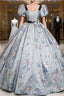 Blue Print Short Sleeve Sequare Neck Quinceanera Dresses