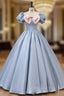 Blue Puff Sleeve Pink Bow Quinceanera Dresses
