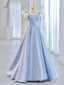 Blue Satin Long Formal Prom Dresses, Blue Formal Prom Dresses