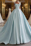 Blue Satin Long Formal Prom Dress, Blue Satin Formal Dresses