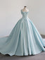 Blue Satin Long Formal Prom Dresses, Blue Sweet 16 Dresses