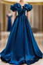Blue Satin Off the Shoulder Formal Prom Dresses