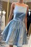 Blue Satin Straps Beading Homecmoing Dresses