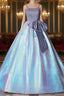 Blue Satin Straps Beading Quinceanera Dresses