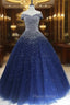 Blue Sequins Ball Gown Off Shoulder Party Dresses Blue Sweet 16 Gown Formal Prom Dresses shops