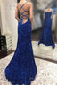 Blue Sequins Long Formal Prom Dresses Mermaid Formal Dresses