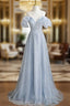 Blue Sequins Scoop Neck Formal Prom Dresses