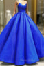 Blue Spaghetti Satin Long Formal Dresses, A-Line Evening Party Gown