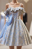 Blue Spaghetti Straps Bow Homecoming Dresses