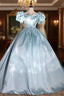 Blue Square Puff Sleeve Square Quinceanera Dresses