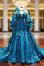 Blue Strapless Pleats Formal Prom Dresses With Shawl
