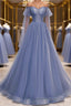Blue sweetheart tulle sequin long Formal Prom dress blue formal dress