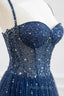 Blue Tulle Beaded Long Formal Prom Dresses Formal Dresses, Blue Evening Dresses
