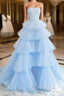 Blue Tulle High Low Formal Prom Dresses, Blue Tulle High Low Formal Graduation Dresses