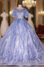 Blue Tulle Lace Short Sleeve Backless Beading Quinceanera Dresses