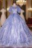 Blue Tulle Lace Short Sleeve Backless Beading Quinceanera Dresses