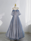 Blue Tulle Long Formal Prom Dresses A-Line Off The Shoulder Formal Evening Party Dresses