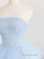 Blue tulle long Formal Prom dress, blue tulle evening dress