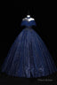 Blue Tulle Long Prom Dress with Sequins, A-Line Blue Formal Dress
