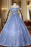Blue Tulle Off the Shoulder Appliques Beading Quinceanera Dresses