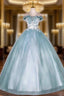 Blue Tulle Off the Shoulder Beading Quinceanera Dresses