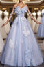 Blue Tulle Sequins Butterfly Formal Prom Dresses