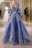 Blue Tulle Sequins Spagehtti Straps Formal Prom Dresses