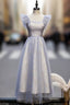 Blue Tulle Sequins Square Ankle Length Formal Prom Dresses