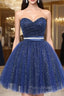 Blue Tulle Sequins Strapless Homecoming Dresses