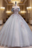 Blue Tulle Strapless Embroidery Flower Quinceanera Dresses