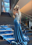 Blue Velvet Appliques Bead Meemaid Long Formal Prom Dresses Formal Evening Dresses