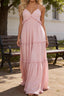 Blush A-line V Neck Sleeveless Floor-Length Chiffon Prom Dress Long Prom Dresses Backless with Pleated Ruffles