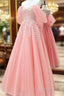Blush Tulle A-Line Off Shoulder Appliques Dresses