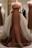 Brown Mermaid Satin Tulle Formal Prom Dresses