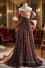 Brown Sequins Satin Pleats Formal Prom Dresses With Bow