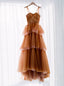 Brown Tulle Long Formal Prom Dresses, Formal Evening Dresses