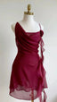 Burgundy A Line Spaghetti Strap Floral Chiffon Short Party Dresses Homecoming Dresses Outfits
