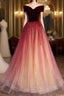 Burgundy Aline Tulle Sequin Long Formal Prom Dresses, Velvet Burgundy Formal Party Dresses