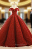 Burgundy Ball Gown Off The Shoulder Appliques Wedding Dresses