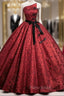 Burgundy Ball Gown Strapless Bow Quinceanera Dresses