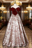 Burgundy Bow Velvet Off the Shoulder Beading Formal Prom Dresses