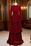 Burgundy High Neck Long Sleeve Formal Prom Dresses