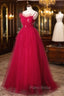 Burgundy Layered Tulle Long Formal Prom Dresses, Wine Red Long Formal Evening Dresses