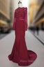 Burgundy Long Off the Shoulder Long Sleeves Mother of The Bride Dresses