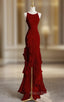Burgundy Mermaid Halter Formal Prom Dresses