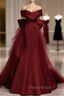 Burgundy Mermaid Long Formal Prom Dresses, Burgundy Formal Evening Dresses