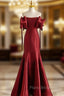 Burgundy Mermaid Satin Off the Shoulder Formal Prom Dresses
