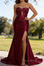 Burgundy Mermaid Sweetheart Corset Long Prom Dress with Slit