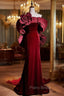 Burgundy Mermaid Velvet Off the Shoulder Flower Formal Prom Dresses