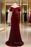 Burgundy Mermaid Velvet Off the Shoulder Pleats Formal Prom Dresses